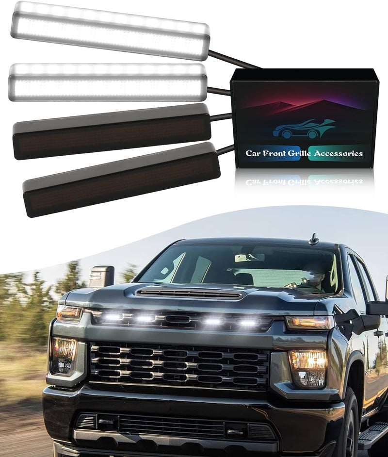 OKLSG LED Grill Lights for Chevy Silverado 2014-2024 2025 Grille Lights Front Grille Trims Silverado 1500 2500 3500 Accessories White - Image 1